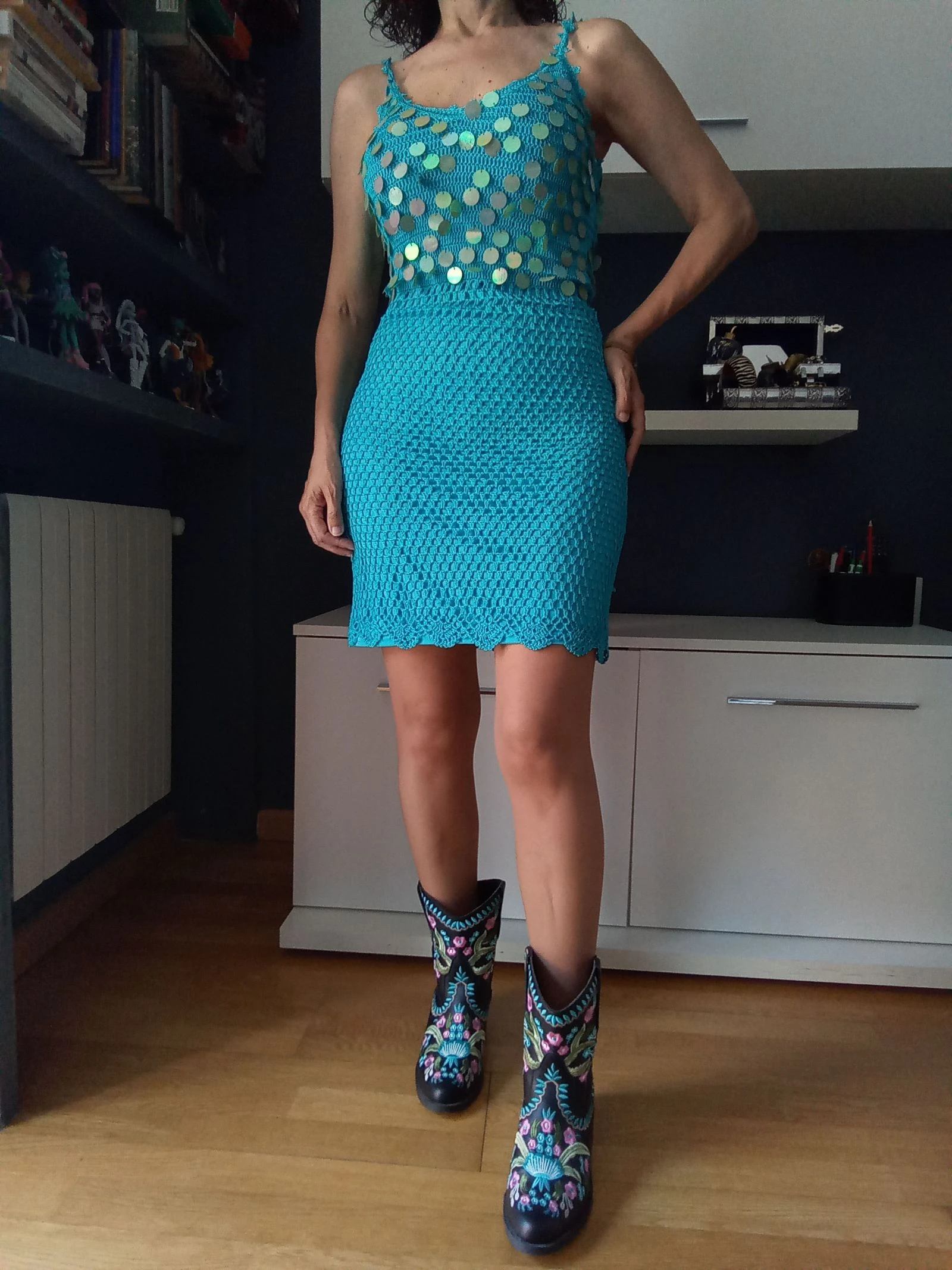 Bohemisch chique turquoise crochet jurk – photo 3